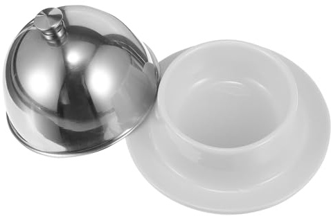 MOTHNUR Butter Dish Butter Tray Ceramic Multi-Functional with Stainless Steel Cover , Silver Suitable for Outdoor Camping and Party Serving
