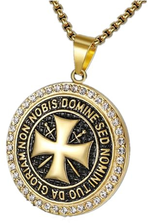 Collier avec Pendentif Style Médaille d'Honneur de la Croix des Croisés en Acier Titane, Chaîne Vintage avec Incrustations de CZ des Chevaliers Templiers Religieuse pour Hommes et Femmes