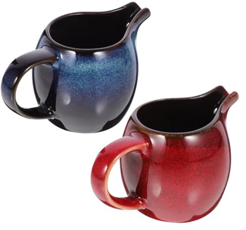 Homoyoyo Lot de 2 Pichets à Lait en Céramique 150 Ml, Pots à Crème Poignée, Pichet Multifonction pour Café, Thé et Sauces, Usage Maison et Restauration, Couleurs Rouges et Bleues
