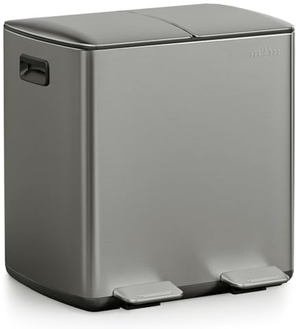 mVm Mülleimer Küche,40 Liter Treteimer,2x20L Doppelter Abfalleimer 2er-Mülleimer Mülltrennung mit Inneneimer, Stahl, Luftdicht, Softclose-Deckel, Breites Robustes Pedal