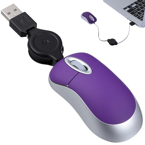 SECFOU Souris USB pour Ordinateur Portable, Mini Souris Filaire Rétractable, 1000 Dpi, 3 Boutons, Prise en Main Confortable pour Bureau et Maison