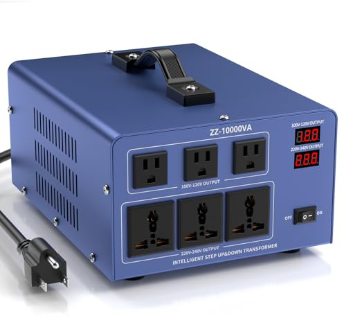 10000W Voltage Converter Auto Transformer,110/120/220/240V Heavy Duty Step Up/Down Power Converter Transformer with 3 US Outlets,3 Universal Outlets, LCD Display,Resettable Circuit Breaker Protection