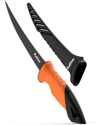 pullther Fishing Angelmesser 180mm Fischmesser Edelstahl magnetischeScheide | robust & langlebig. Gezackter Rand für vielseitige Schnitte. Rutschfester Griff für sichere Handhabung. Magnetische Messersch