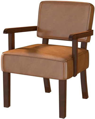 EOSVALO Sessel Wohnzimmer, Loungesessel mit Armlehnen aus Massivholz | Bequemer Wohnzimmersessel aus Kunstleder, für Esszimmer, Arbeitszimmer, Gästezimmer