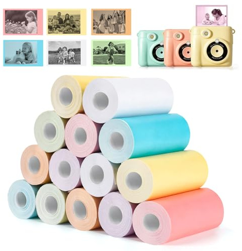 14 Rollos Papel Térmico para Cámara Instantánea Niños, Papel de Impresión Térmica de 57 x 25 mm, Sin BPA, Papel de Repuesto para Cámara de Niños Compatible con la Mayoría de Cámaras Infantiles