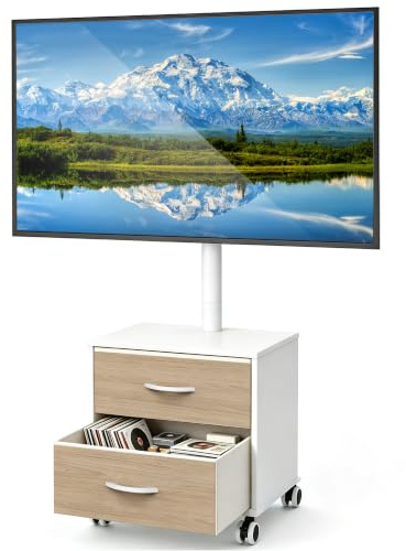 5Rcom Soporte de TV Blanco con Ruedas para televisores LED LCD OLED de Plasma curvados Planos de 32 a 60 Pulgadas, Altura Ajustable con Soporte de hasta 40 kg