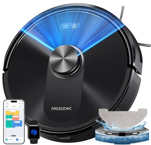 Proscenic Q10 Robot Aspirapolvere Lavapavimenti con Mappatura, Robot Pavimenti 10000Pa 200min, LiDAR Intelligente, Controllo APP/Alexa/WiFi/Siri/IFTTT, Ideale per Pulizia Domestica/Peli Animali