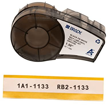 Brady, M21-1500-427, Vinyl selbstlaminierend, Schwarz auf WeißTransparent, 38,1mm x 4,26m, max. Kabeldurchmesser: 8,3mm, permanent, Endlos (110930), 38.10mm x 4.30m