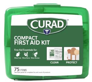 Curad Compact First Aid Kit, Green 75 Items, 1 Each