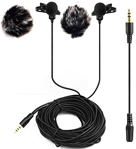 Nicama LVM2 10FT Dual Lavalier Lapel Microphone with 2 Windscreen Muffs for DSLR Camera Canon Nikon Sony Camcorder Tablet PC ZOOM