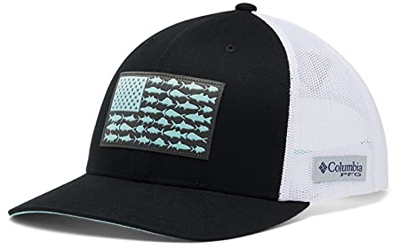 Columbia Unisex PFG Mesh Snap Back Fish Flag Ball Cap, Black, White, One Size