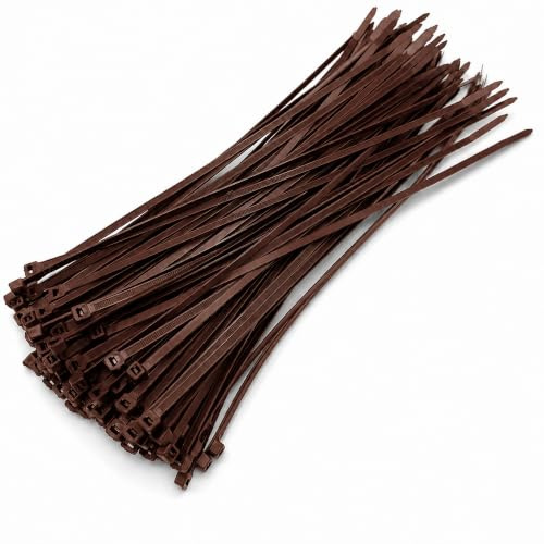 Brown Cable Ties 300mm x 4.8mm, Self-Locking Nylon Zip Ties, 100 Pack | Ideal for garden, fencing, plants, timber and brown installations