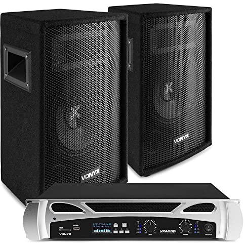Vonyx - DJ Soundsystem für den Einsteiger, Lautsprecher, 300 Watt Endstufe - 2X 8 Zoll Lautsprecher + 1x Verstärker mit Bluetooth, inkl. Kabel - Plug-and-Play DJ Boxen, kleine PA Anlage Komplettset