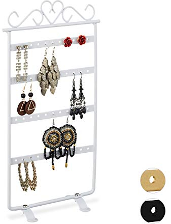 Relaxdays Ohrringhalter, Schmuckständer f. Ohrstecker & Lange Ohrringe, Ohrringständer Eisen, 30,5 x 16,5 x 6,5 cm, weiß