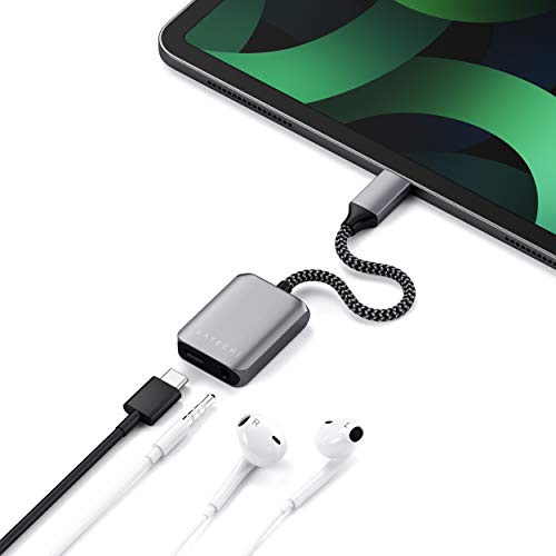 SATECHI 2 en 1 Adaptador de Audio USB-C con Puerto Jack 3.5 mm y Carga USB-C PD 30W, Diseño Compacto para MacBook Air y Pro, Portatil, Tablet, iPad y más – Gris Espacial