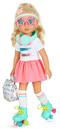 Glitter Girls Deluxe Puppe Sunnie – Bewegliche 36 cm Puppe mit Rollschuhen, Puppenkleidung, Zubehör und rosa-blonden Langen Haaren zum Frisieren – Spielzeug ab 3 Jahren (11 Teile)
