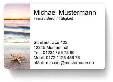 100 Visitenkarten, laminiert, 85 x 55 mm, inkl. Kartenspender - Meer Seestern