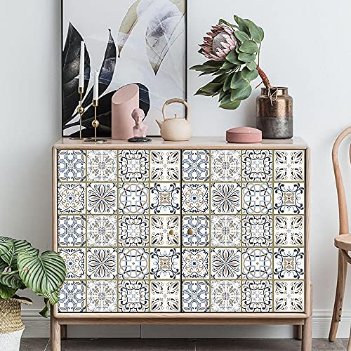 Stick on Tiles Elegant Duck Egg Blue Tile Stickers PVC Self Adhesive Wall Tiles Heat Resistant Tile Stickers for Kitchen Bathroom Waterproof Peel and Stick Floor Tiles Tile Paint 15x15cm