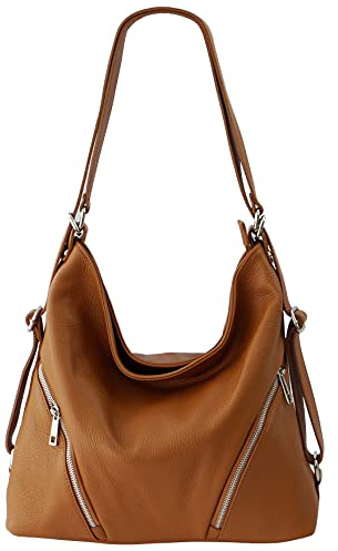 SH Leder 2in1 Handtasche Rucksack Damen Schultertasche Daypack CityRucksack aus Echt genarbt Leder (B 35cm x H 34cm xT 12cm) Sara G689