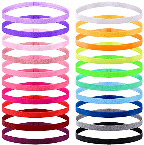 Duufin 20 Stück Sport Haarband Anti-Rutsch Stirnbänder Elastische Haarbänder Sport Stirnband Dünn für Damen Herren Yoga Fitness, 20 Farben Irisieren