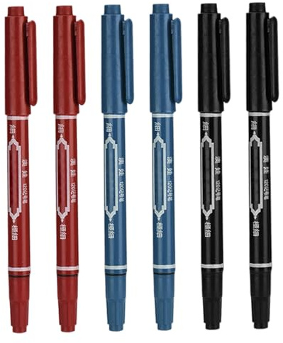 6 pennarelli per tatuaggi per pelle 5.4 Penna all'henné a doppia testa con punta spessa e fine Pennarelli per pelle portatili per tatuaggi, rosso + nero + blu per