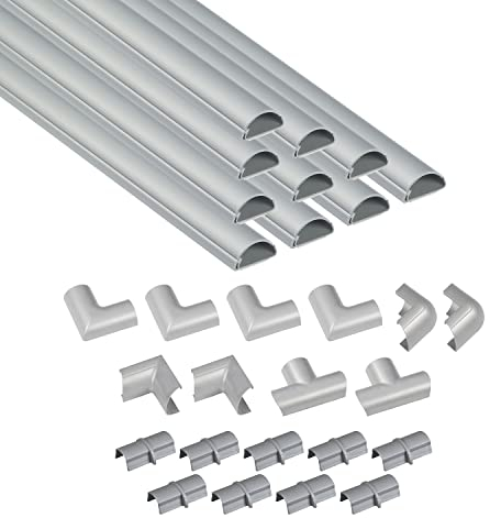 D-Line Mini Cable Trunking 4-Meter Pack, Half Round Cable Cover, Self-Adhesive Wire Cover, Hide TV Wires, Cable Management - 10x 30mm (W) x 15mm (H) x 40cm Lengths & Accessories - Aluminium-Effect