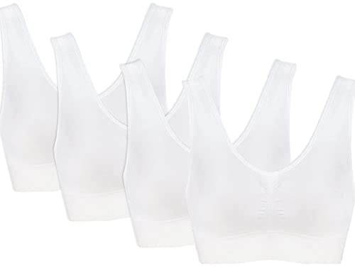 PBE 4 Pack Super Comfort Padded Bra, Thick Double Material Women's Sleep Bras, Sports Bra, Premium Quality, Seamless, No Wires! - 4 Pack White - X Large