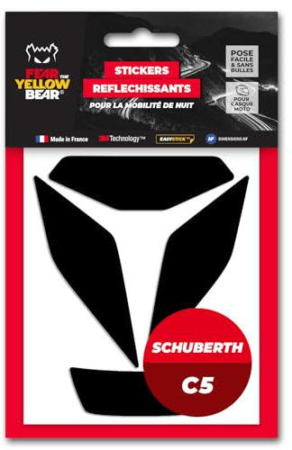 Fear The Yellow Bear© Easy Replica Schubert C5™, Kit 4 Stickers réfléchissants REPOSITIONNABLES, pour Casque Moto, 3M™ Technology (Noir, Schubert C5)