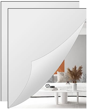TSKDKIT 2PCS HD Klebespiegel Kein Glasspiegel Spiegelfliesen Selbstklebend 40 x 30cm Groß Spiegelblätter Flexibler Spiegelfolie Selbstklebend 2,5mm Acrylic Wanddekoration Dekospiegel Wandspiegel