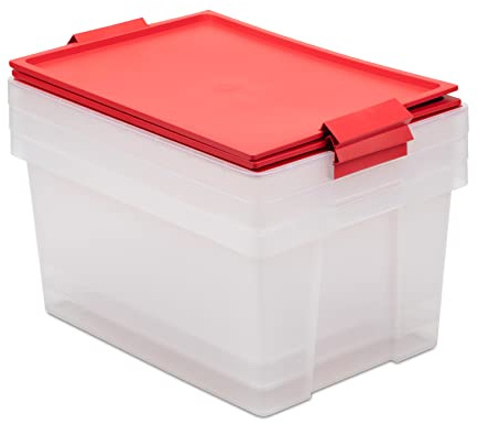 Tatay Cajas Almacenaje Plastico 35 L Multiusos - Style | Set de 3 Unidades | Tapa con Bisagra Incluida | Diseño Apilable y Ligero | Plástico Libre de BPA | 37x51x26 cm, Rojo