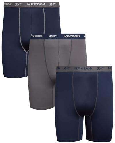 Reebok Men's Boxer Briefs - 3 Pack Long Leg Performance Boxers for Men - Big and Tall Mens Underwear Pack (S-XL), Size XX-Large, Maritime Blue/Blackened Pearl/Maritime Blue