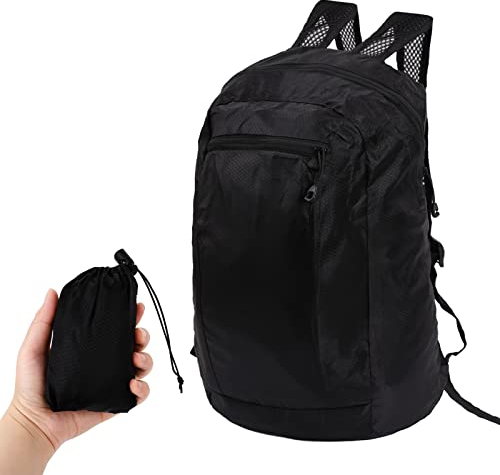 Faltbarer Leichter Rucksack 15L Wasserdichter Wanderrucksack Packable Rucksäcke Grosse Kapazität Sportfalter Rucksack Tagesrucksack für Damen Herren Outdoor Reisen Camping Radfahren Gehen (Black)