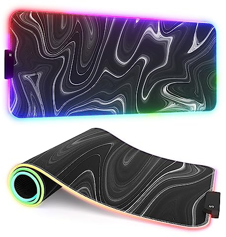 ITNRSIIET RGB Gaming Mouse Pad, Full Desk XL Extended Large Gaming Mousepad, 12 Lighting Modes 30% Thicker Big LED Desk Mat for Gamers,Abstract Black and White