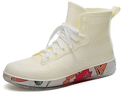 VERROL High Top Trainers for Women Men Rainboots Lace Up Canvas Shoes Waterproof Sneakers Lightweight Non Slip Casual Shoes Summer Spring White