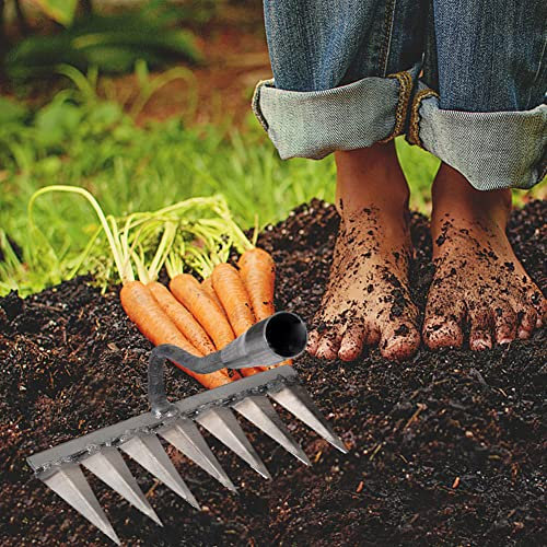 SPEPROECO Weeding Hoe Rake Heavy Duty Steel Garden Weeding Rake,Multifunctional 4 Teeth Heavy Duty Metal Garden Weeding Rake Harrow for Garden, Scarifying, Weeding