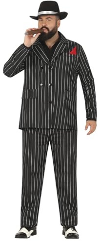 FIESTAS GUIRCA | Gangster Kostüm für Erwachsene (54-56/XL) - Jacke, Hose und Tuch - Mafia Anzug für 20er Jahre Partys, Halloween, Karneval und Kostümfeiern - Herren - Schwarz, Weiß