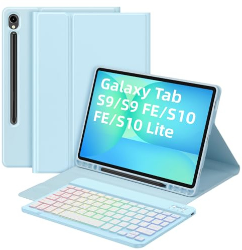 Bettdow for Samsung Galaxy Tab S10 Lite/ S10 FE 10.9 2025 Keyboard Case, UK Layout Detachable Wireless Backlit Keyboard with Case for Galaxy Tab S10 FE/Tab S9 FE 10.9 Inch/Tab S9 11 Inch, Blue