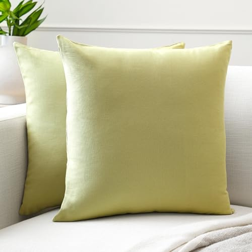 Encasa XO Kissenbezug Baumwolle, ohne Füllung 40x40 cm | Salbeigrün, Canvas Gewebe | Verdeckter Reißverschluss | Maschinenwaschbar | Sofakissen, Couch & Bett | 2er-Set
