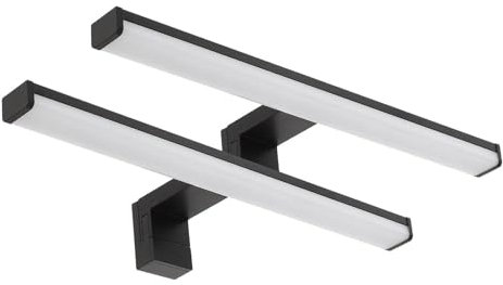 LED Universum - moderne LED Spiegelleuchte Monica 2-er Set 40cm schwarz eckig 7,4W 900lm 4000K IP44 für Badezimmer, Spiegel oder als Bilderleuchte, Steck- Klemm- Wandmontage