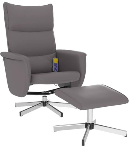 vidaXL Massagesessel, Sessel Verstellbare Rückenlehne, Drehbar Fernsehsessel Relaxsessel mit Fußhocker, Liegesessel Polstersessel Ruhesessel, Grau Kunstleder