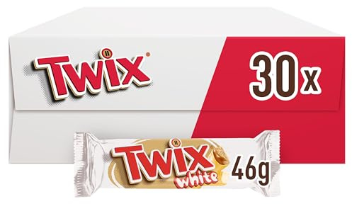 Twix White, Barritas de Chocolate Blanco con Galleta y Caramelo, Multipack, Perfecto para Regalo Navidad y Dulces, 30 x 46 g