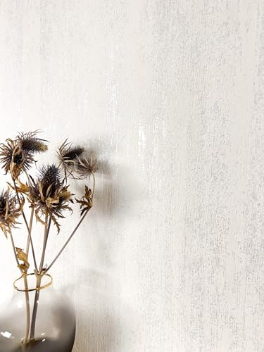 Newroom Vliestapete Weiß Uni Wischstruktur Wohnzimmer Tapete Schlafzimmer | warmer Grundton mit hellgrauen Schattierungen, dezenter Schimmer, matte Wandtapete, ansatzfrei, skandinavisch, Flur Büro