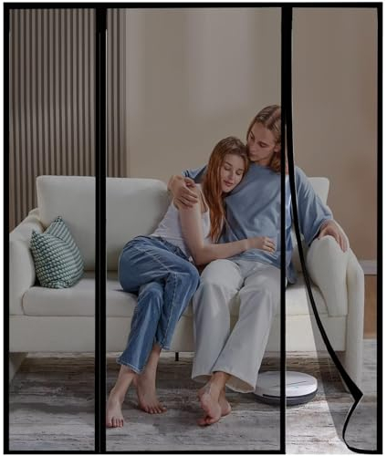 Insektenschutzvorhang, Fliegengitter Balkontür, mit Magnet & Eingenähten Gewichten Automatische Abschaltung, für Küche/Balkontür/Wohnzimmer, 155x225cm, Schwarz