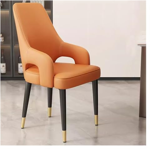 Akzentstuhl, Sessel, Wohnzimmerstühle, gepolsterte Esszimmerstühle, Ledersessel mit Metallbeinen, ergonomischer gepolsterter Freizeit-Loungesessel (Farbe: Orange)
