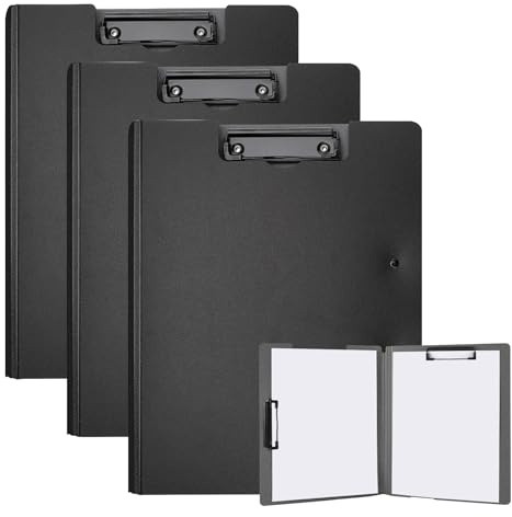 XHDA 3 Stück Klemmbrett A4 Mit Deckel, A4 Klemmbrett Ordner für Memo-Formulare, Dokumente und Schule, Büro (Schwarz)