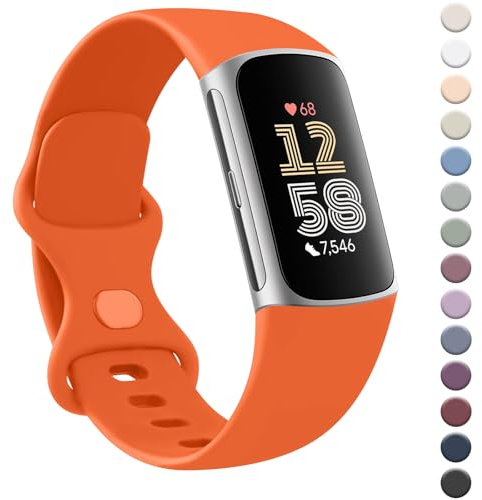 AK Strap for Fitbit Charge 6/5 - Silicone Sport Classic Soft Replacement Band for Women Men (Small, Orange)