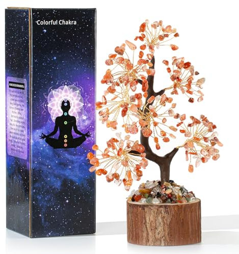 XIANNVXI Kristalle Karneol Baum Edelsteine Roter Achat Kristallbaum Deko Stein Groß Lebensbaum Geldbaum Kristall Glücksbringer Baum Holzsockel Esoterik Geschenke viel Glück