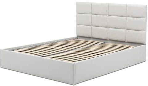 Mebligo - Polsterbett Kunstleder 160x200 mit Bettkasten, Bettgestell, Doppelbett mit Lattenrost, Schlafzimmer Bett mit Kopfteil, Stauraumbett Tores, Bett Ohne Matratze - Weiß