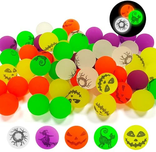 48 pezzi Palline Rimbalzanti Luminose per Halloween, Palline Rimbalzanti per Bambini, Palline Rimbalzanti Che si Illuminano al Buio per Bambini, Sacchetti per Feste di Halloween,Sacchetti per Dolcetto