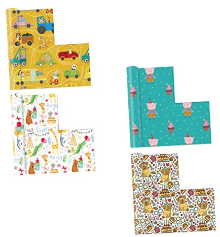 PLAFOPE 4stücke Cartoon Geschenkpapier Für Mädchen Tiermuster Geburtstagsverpackung Für Feiern Partys Und Langlebig Und
